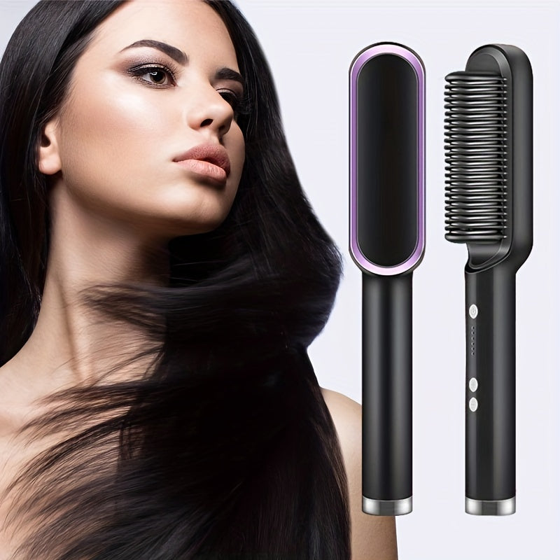 2-in-1 Electric Straightener Brush Hot Comb Adjustment Heat  Anti-Scald 2-in-1 Styling Tool For Long-Lasting Curls And Straight Hair