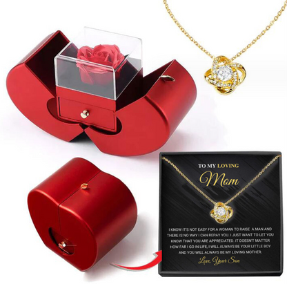 Fashion Jewelry Box Red Apple Eternal Necklace Rose  Flower