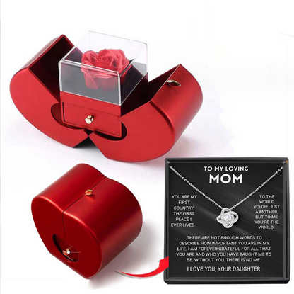 Fashion Jewelry Box Red Apple Eternal Necklace Rose  Flower