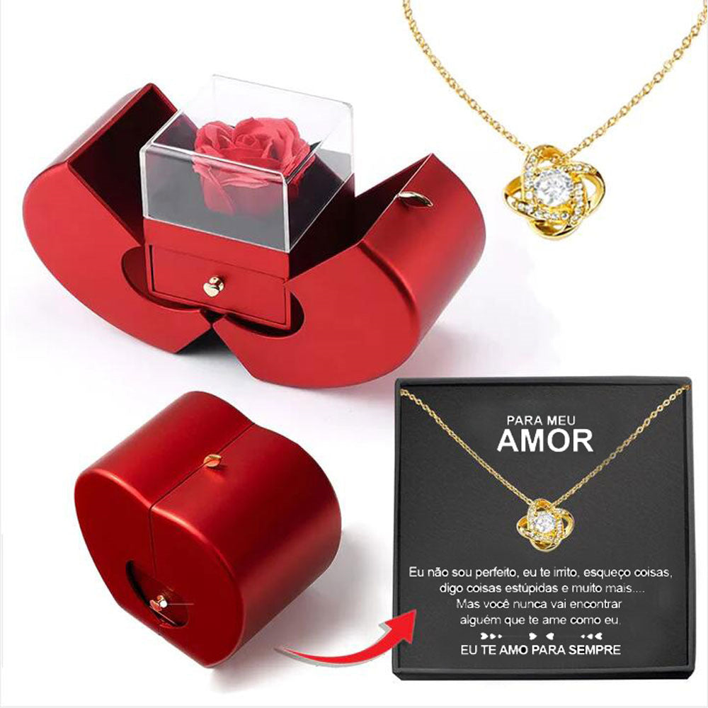 Fashion Jewelry Box Red Apple Eternal Necklace Rose  Flower