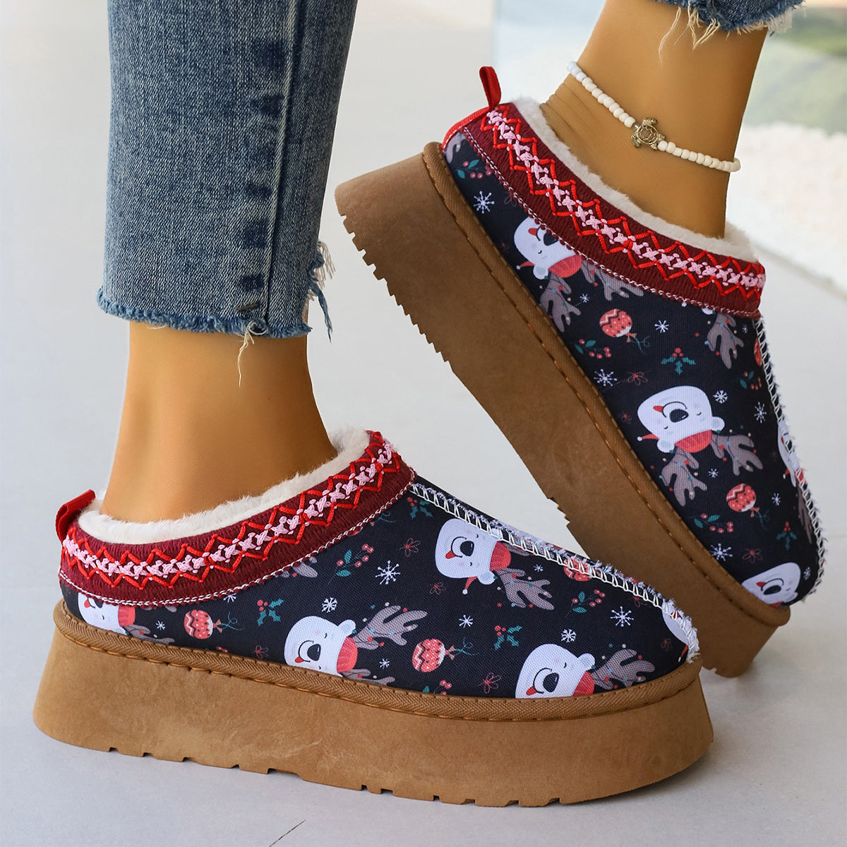 Women's Cartoon Christmas Ankle  Casual Winter Short Boots