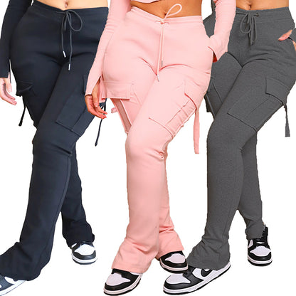 Cargo High Waist Pants With Pockets Wide Leg Straight