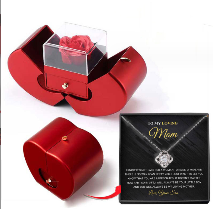 Fashion Jewelry Box Red Apple Eternal Necklace Rose  Flower