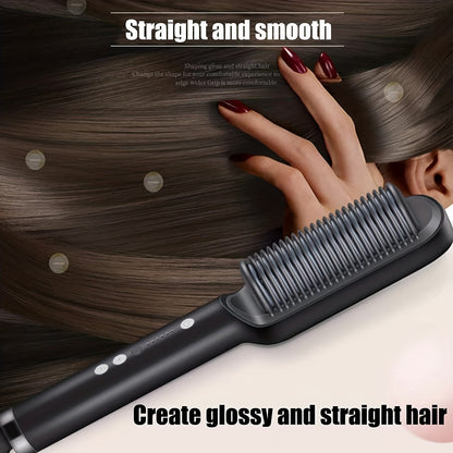 2-in-1 Electric Straightener Brush Hot Comb Adjustment Heat  Anti-Scald 2-in-1 Styling Tool For Long-Lasting Curls And Straight Hair