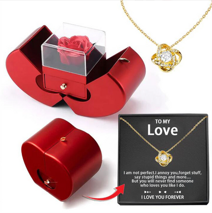 Fashion Jewelry Box Red Apple Eternal Necklace Rose  Flower