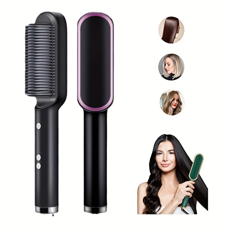 2-in-1 Electric Straightener Brush Hot Comb Adjustment Heat  Anti-Scald 2-in-1 Styling Tool For Long-Lasting Curls And Straight Hair