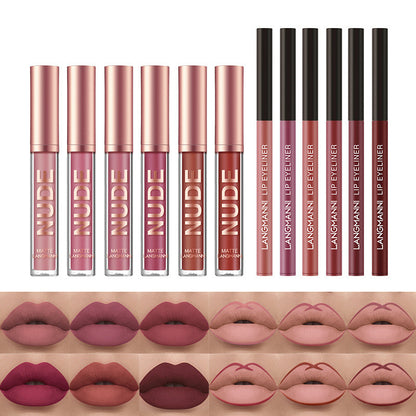 Lip Liner And Lipstick 12 Pcs Set 6 Matte Lipstick 6 Lip Liner Pens Waterproof Long Lasting Gift Set