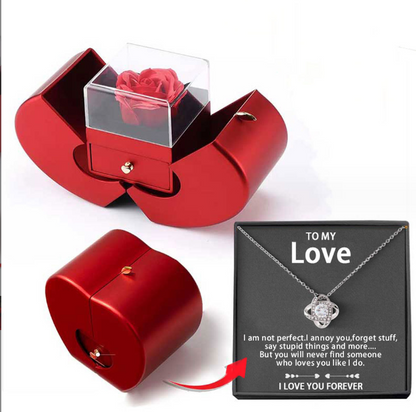 Fashion Jewelry Box Red Apple Eternal Necklace Rose  Flower