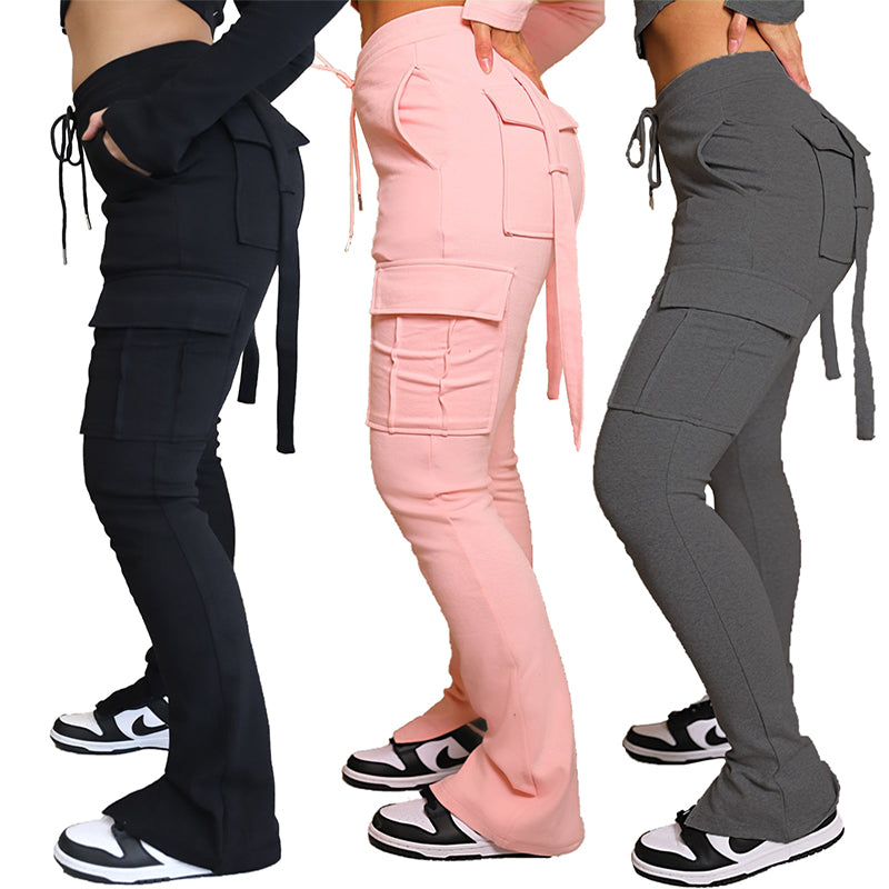 Cargo High Waist Pants With Pockets Wide Leg Straight